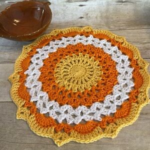 12 Inch Candy Corn Colors Crochet Doily Centerpiece Handmade